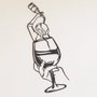 Wallity Glass of Wine Girl Line Art- APT749 L Decoración de Pared en Negro